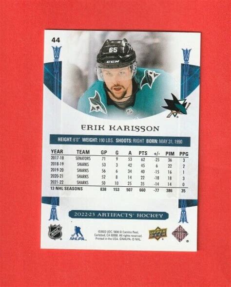 2022 23 Upper Deck Artifacts TURQUOISE 44 Erik Karlsson SAN JOSE