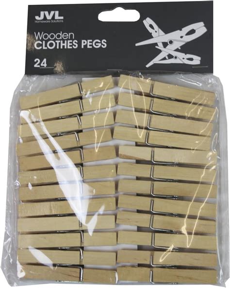 Jvl 24 Piece Strong Wooden Retro Vintage Clothes Pegs Uk