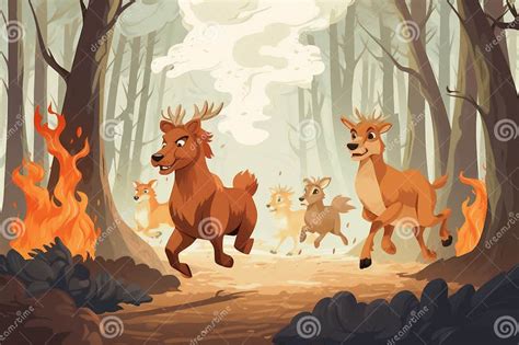 Forest Animals Fleeing from Forest Fire Stock Photo - Image of wildfire ...