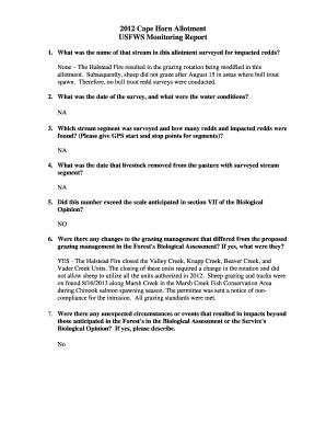 Fillable Online Fs Usda Cape Horn Allotment Annual Monitoring