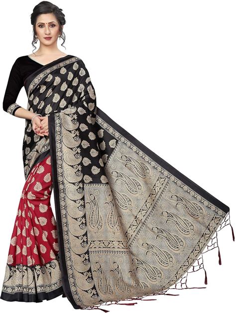 Peegli Saree Sari Noir Pour Femme Avec Imprimé Ethnique En Soie Et