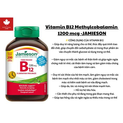 Vitamin B12 Methylcobalamin 1200 Mcg Jamieson Shopee Việt Nam