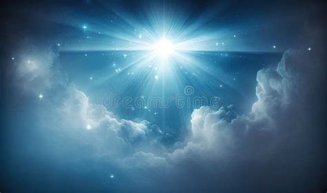 A Bright Star Shines Above The Clouds In The Night Sky With Stars In