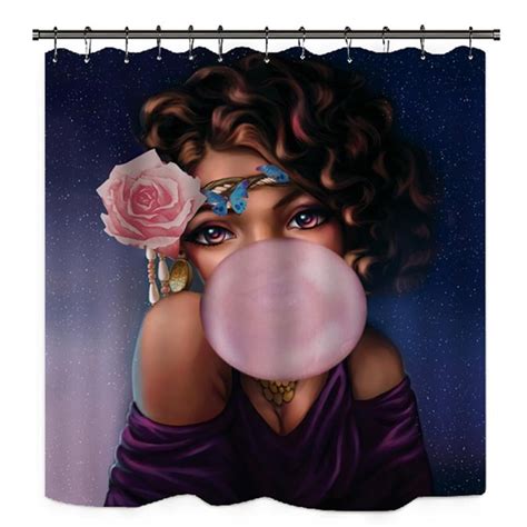 Black Woman Shower Curtain For Bathroom African American Afro Black