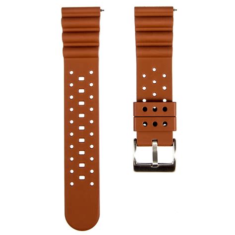 Laser Dice Quick Release Fkm Rubber Strap Brown Silver Pin Buckle Strapseeker