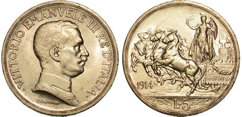 REGNO D ITALIA VITTORIO EMANUELE III DI SAVOIA 1900 1946 5 Lire 1914