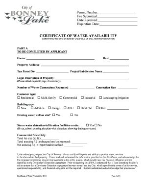 Fillable Online Ci Bonney Lake Wa Certificate Of Water Availability