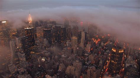 Time Lapse Of City At Night New York Skyline Foggy Clouds Stock Footage