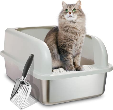 Upgraded Enclosed Stainless Steel Cat Litter Box High Sided Xxl Extra Large Litter Box For Big