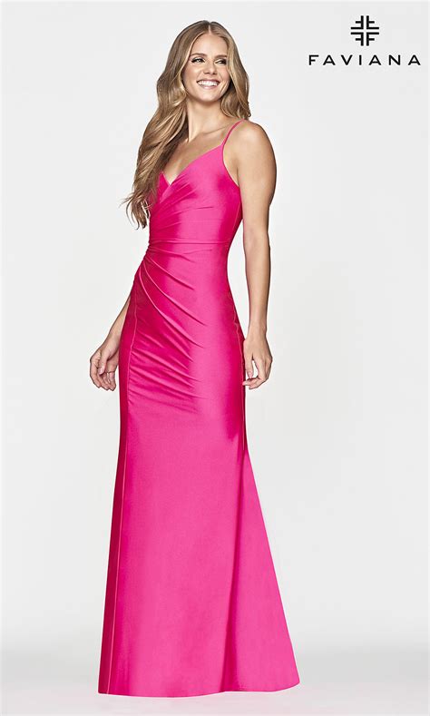 Lace Up Long Faviana Prom Dress In Hot Pink Promgirl