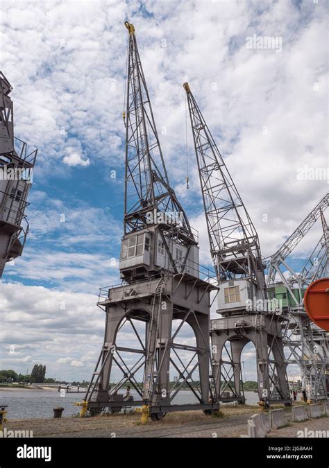 Antwerp Belgium 02 July 2022 Old Cranes On The Right Bank Of The