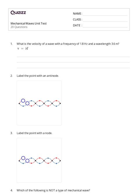 Oscillations And Mechanical Waves Worksheets For Th Grade On