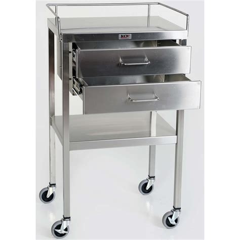 SS Utility Table with 2 Drawers, Lower Shelf and 3-Sided Top-Guardrail MCM521