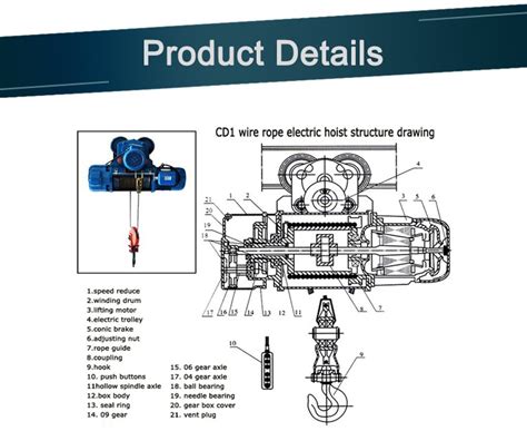 Single Phase Electric Hoist Electric Wire Rope Hoist High Quality