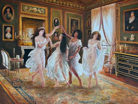 ROMANTIC NUDE PAINTING Four Nude Female Dancers Original Oil On