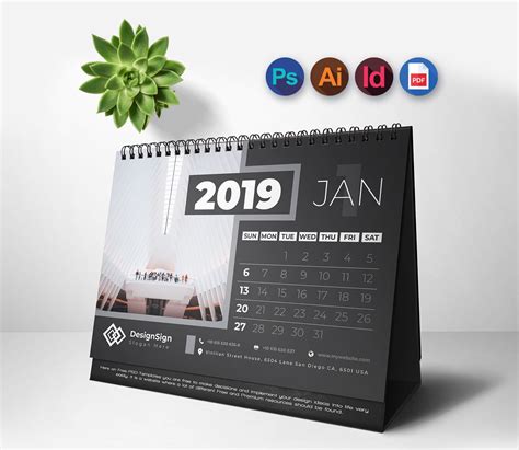 Minimal Desk Calendar 2019 Design