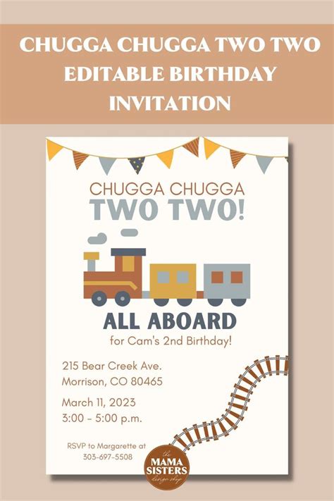 Chugga Chugga Two Two Invitation Train Invite Second Birthday Train