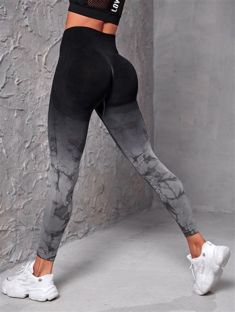 Shein Sport Seamluxe Ombre Random Print Yoga Leggings Seamless High