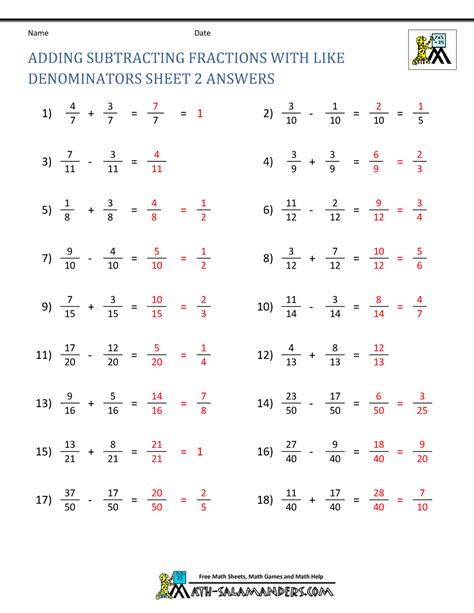 Fraction Practice For Th Grade