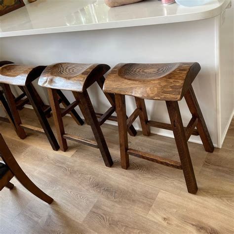 Reclaimed Oak Live Edge Bar Stools Kitchen Island Stools Etsy