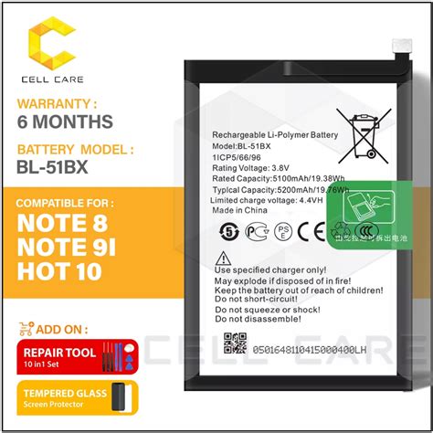 Battery For INFINIX NOTE 8 X692 NOTE 9I X683 HOT 10 X682B BL 51BX 5200mAh Shopee Malaysia