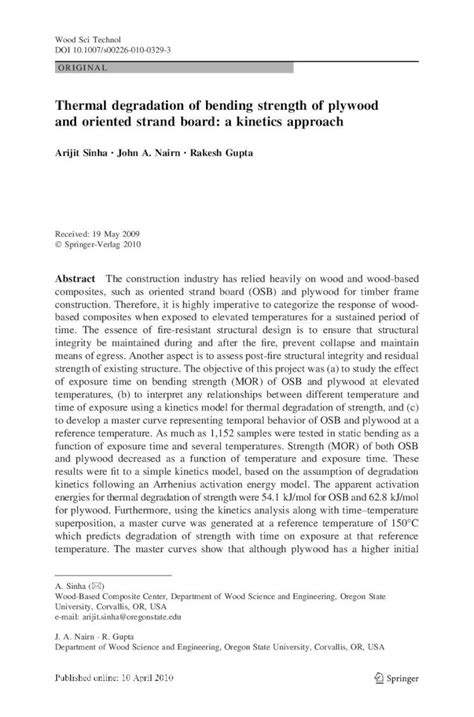 PDF Thermal Degradation Of Bending Strength Of Plywood And Oriented