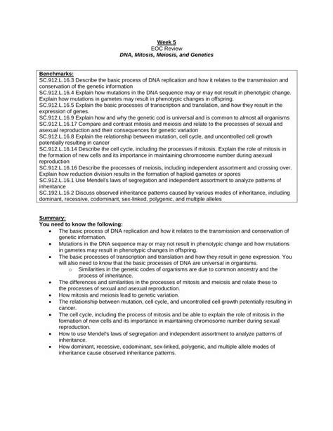 Pdf Dna Mitosis Meiosis And Geneticsteachers Stjohns K Fl Us