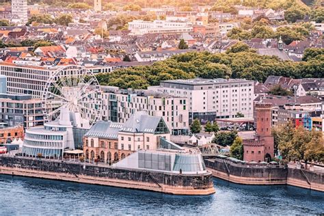 Premium Photo Aerial View Of Cologne Island At Rhine River With