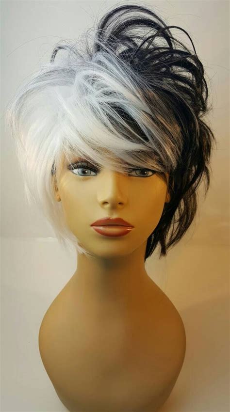 Cruella Deville Black And While Two Tone Wig Black And White Halloween Wig Halloween Wigs