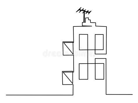 House With Balcony And Antenna Continuous One Line Drawing Stock