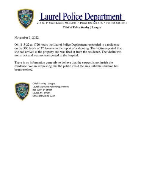 Laurel Police Department Release