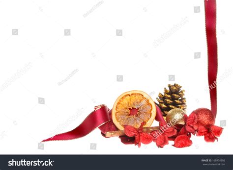 Christmas Themed Border Red Ribbon Potpourri Stock Photo 165874592