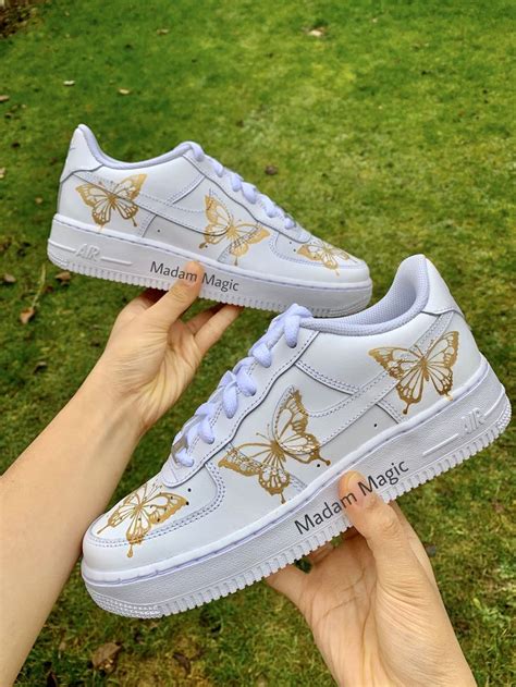 Hand Painted Custom Air Force 1 Low Gold Butterfly AF1 Customized Made