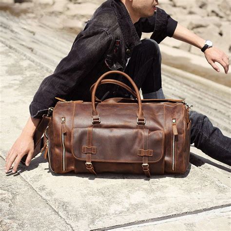 Mens Leather Weekender Bag Shoe Compartment Vintage Bag