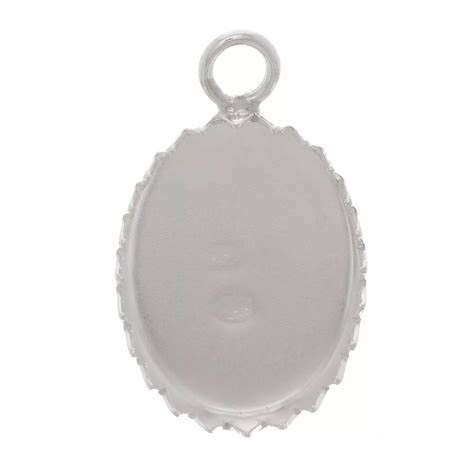 Serti pendentif ovale dentelé pour cabochon fond plat 10x8 mm Argent