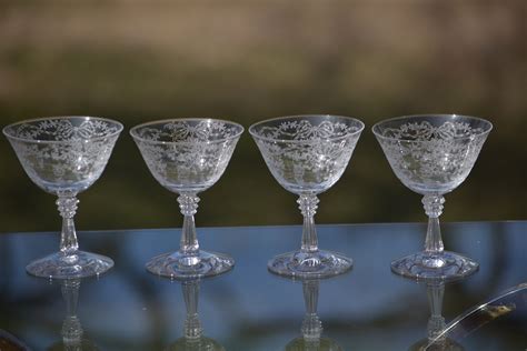 6 Vintage Etched Crystal Cocktail ~ Martini Glasses Fostoria Romance Circa 1940 S Champagne