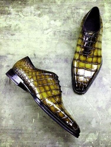 Bespoke Handmade Men Green with Black Shaded Leather Shoes 297 scarpe ...