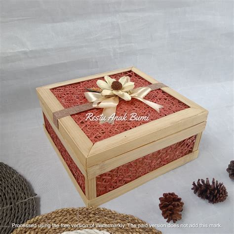 Jual Box Motif Truntum Warna Merah Cm Pita Rantang Kotak Anyaman