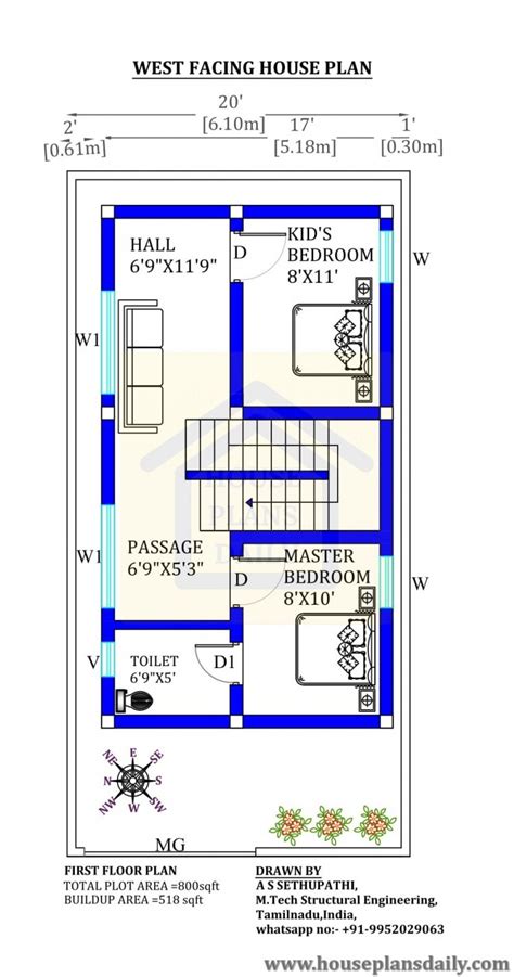 20×40 West Facing House Plan With Parking Ll Vastu House Plan – Rainy ...