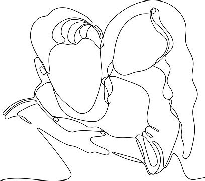 Minimalist Hugging Couple Drawing In One Continuous Line Vector One