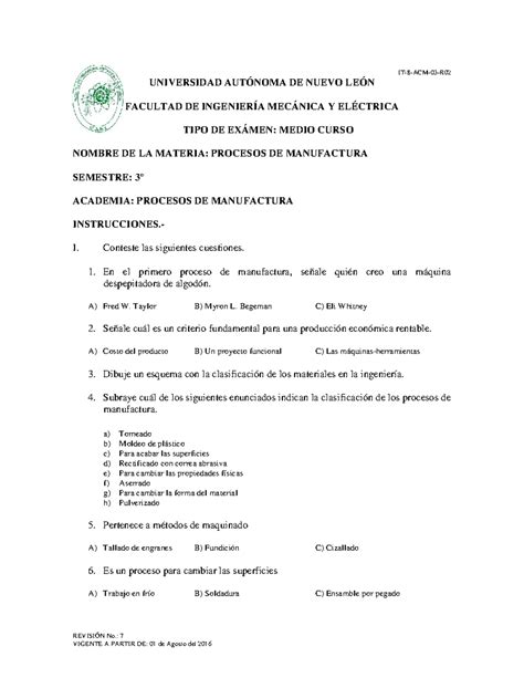 Examen De Medio Curso Revisi N No Vigente A Partir De