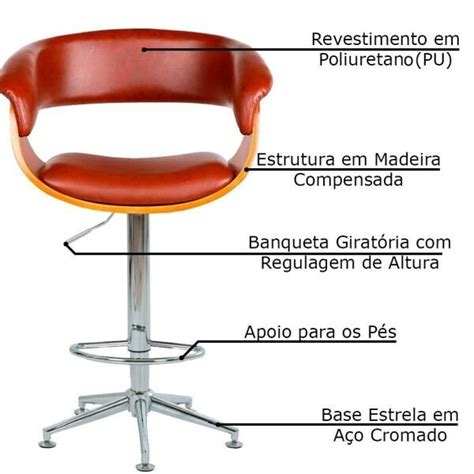 Kit 3 Banquetas para Cozinha Giratória Brenna Base Estrela PU Marrom