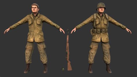 Artstation Ww2 World War 2 Soldier Game Ready 3d Lowpoly Character