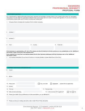 Fillable Online Proposal Form For Engineers Professional Indemnity