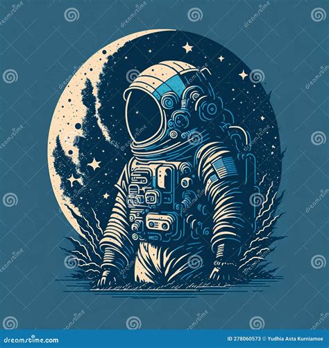 Astronaut on the Background of the Moon Stock Illustration - Illustration of circle, background ...