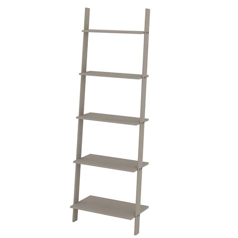 Azusa Grey Ladder Design Shelf Unit Grey Wax Self Assembly Oak World