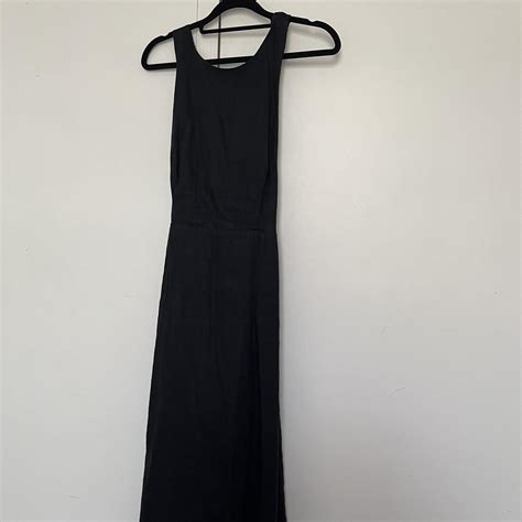 Aere Black Cross Back Linen Maxi Dress Size Depop