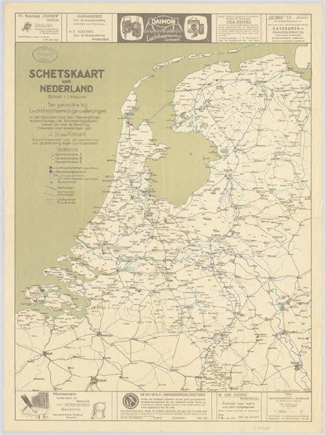 Schetskaart Van Nederland Ten Gebruike Bij Luchtbeschermings