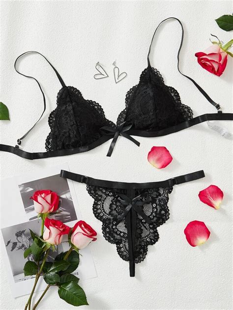 Conjunto De Lingerie Renda Guarni O De Vieira Gravata Borboleta