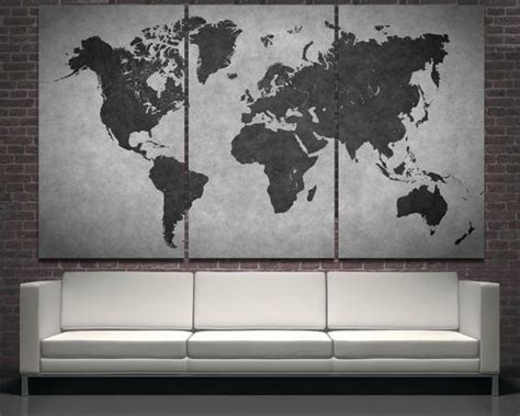 Large black modern world map wall art print decor on canvas